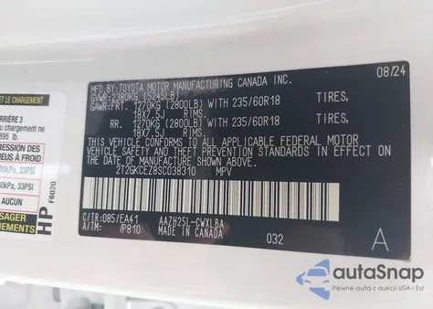 2025 Lexus Nx 350H Premium из США, поврежденный, VIN 2T2GKCEZ8SC038310